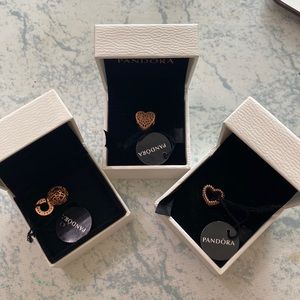 Pandora Charms with Hearts designs, Lot of 3, Rose Gold tone